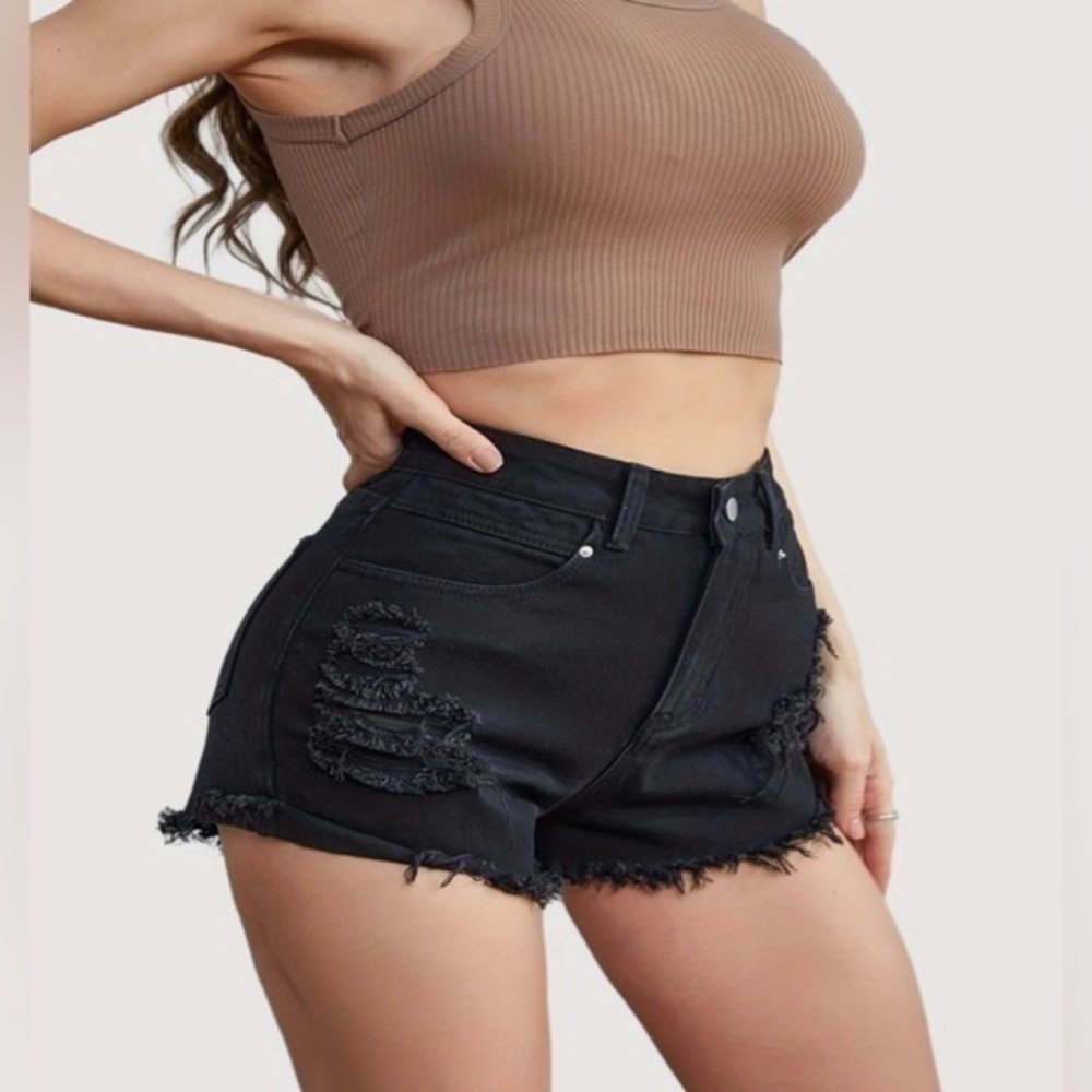 Fashion, nova faded, black high waisted, distressed denim shorts, size 29